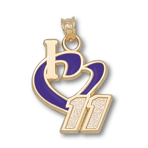 14k Yellow Gold Denny Hamlin #11 'I Heart 11' Nascar Heart Pendant
