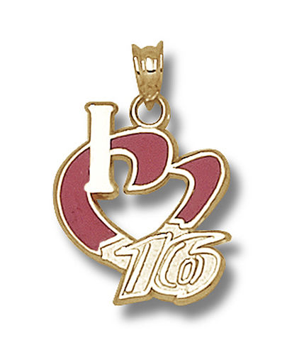 14k Yellow Gold Greg Biffle #16 'I Heart 16' Nascar Heart Pendant