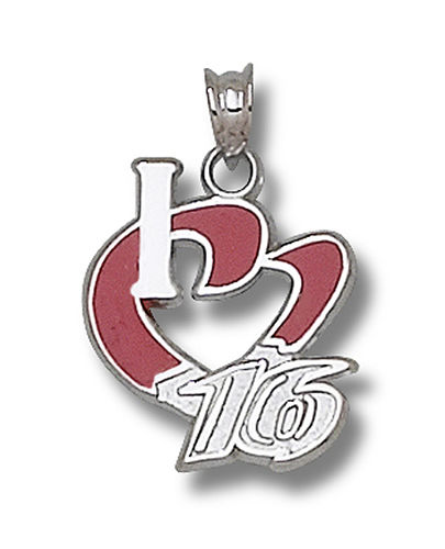 14k White Gold Greg Biffle #16 'I Heart 16' Nascar Heart Pendant