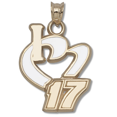 14k Yellow Gold Matt Kenseth #17 'I Heart 17' Nascar Heart Pendant