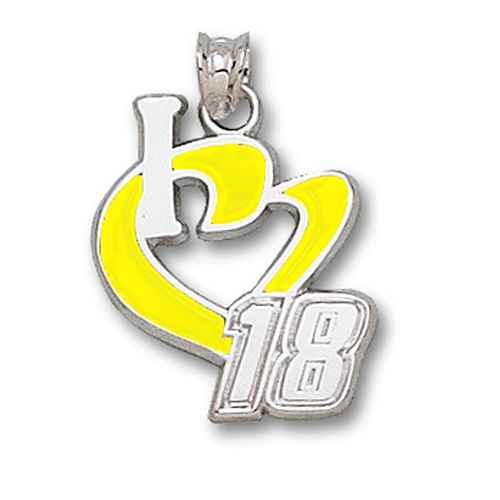10k White Gold Kyle Busch #18 'I Heart 18' Nascar Heart Pendant