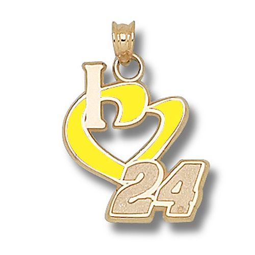14k Yellow Gold Jeff Gordon #24 'I Heart 24' Nascar Heart Pendant