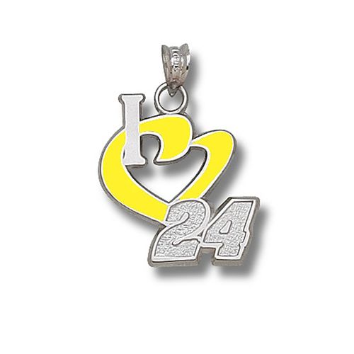 14k White Gold Jeff Gordon #24 'I Heart 24' Nascar Heart Pendant