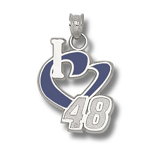 Sterling Silver Jimmie Johnson #48 'I Heart 48' Nascar Heart Pendant