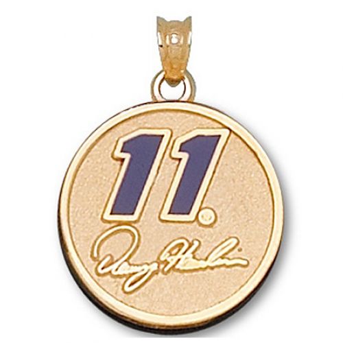 10k Yellow Gold Signature Enameled Denny Hamlin #11 Round Nascar Pendant - 3/4