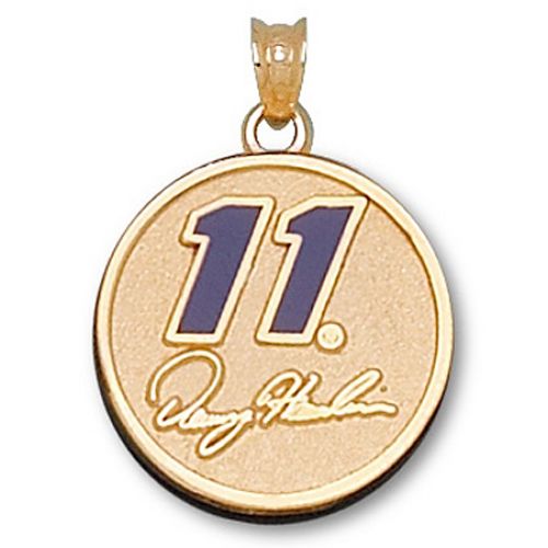 14k Yellow Gold Signature Enameled Denny Hamlin #11 Round Nascar Pendant - 3/4