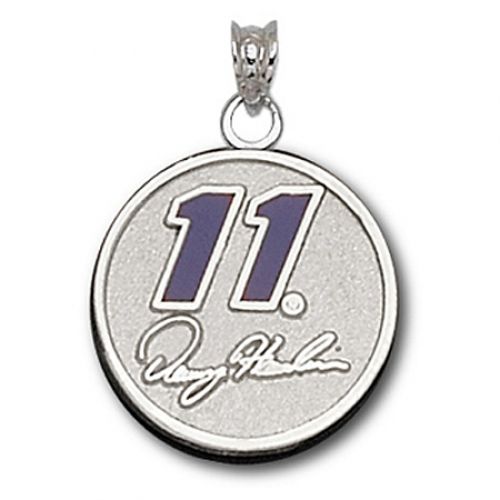 Sterling Silver Signature Enameled Denny Hamlin #11 Round Nascar Pendant - 3/4