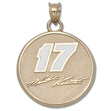 10k Yellow Gold Signature Enameled Matt Kenseth #17 Round Nascar Pendant - 3/4