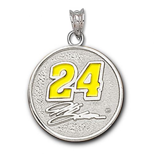 10k White Gold Signature Enameled Jeff Gordon #24 Round Nascar Pendant - 3/4