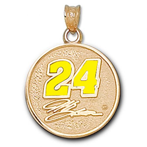 Signature Enameled Jeff Gordon #24 Round Nascar Pendant - 3/4