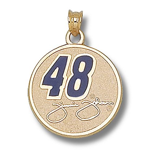 10k Yellow Gold Signature Enamel Jimmie Johnson #48 Round Nascar Pendant - 3/4