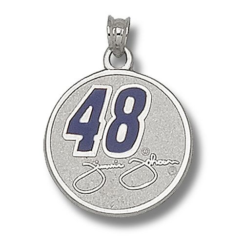 10k White Gold Signature Enamel Jimmie Johnson #48 Round Nascar Pendant - 3/4