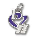 I Heart 11 Charm - Nascar - Racing in Sterling Silver - Glamorous