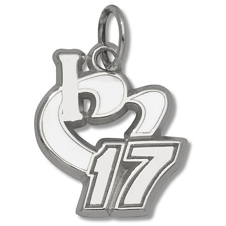 10k White Gold Matt Kenseth #17 'I Heart 17' Nascar Heart Pendant - 1/2