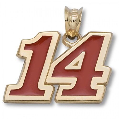14k Yellow Gold #14 Tony Stewart '14' Enameled Red Nascar Pendant