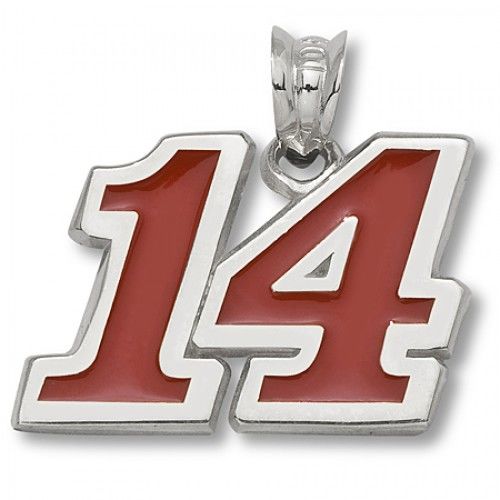 14k White Gold #14 Tony Stewart '14' Enameled Red Nascar Pendant