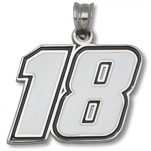 14k White Gold #18 Kyle Busch '18' White and Black Enamel Nascar Pendant
