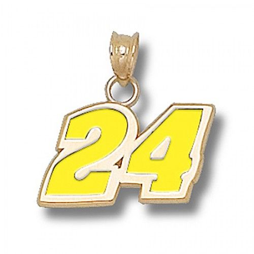 10k Yellow Gold Driver Jeff Gordon #24 Navy Blue Enamel Nascar Pendant