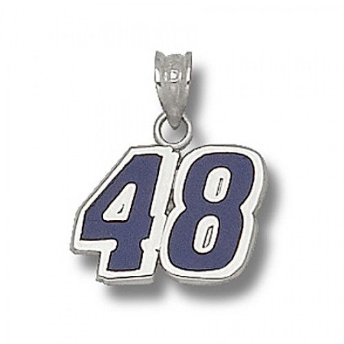 10k White Gold Driver Jimmie Johnson #48 Navy Blue Enamel Nascar Pendant