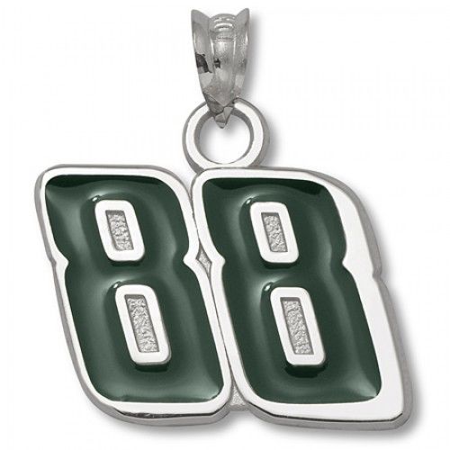 Sterling Silver Driver #88 Dale Earnhardt Jr Enameled in Green Nascar Pendant