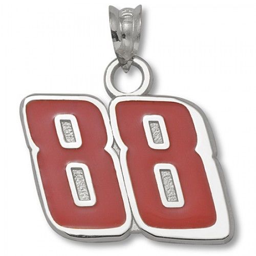 10k White Gold Driver #88 Dale Earnhardt Jr Enameled Red Nascar Pendant