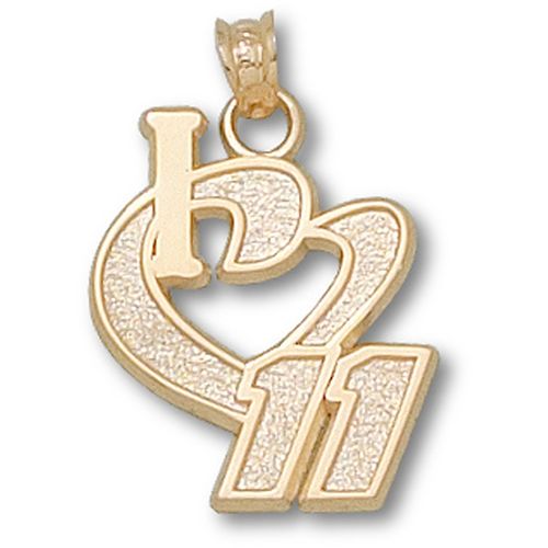 14k Yellow Gold 'I Heart 11' #11 Denny Hamlin Nascar Heart Pendant