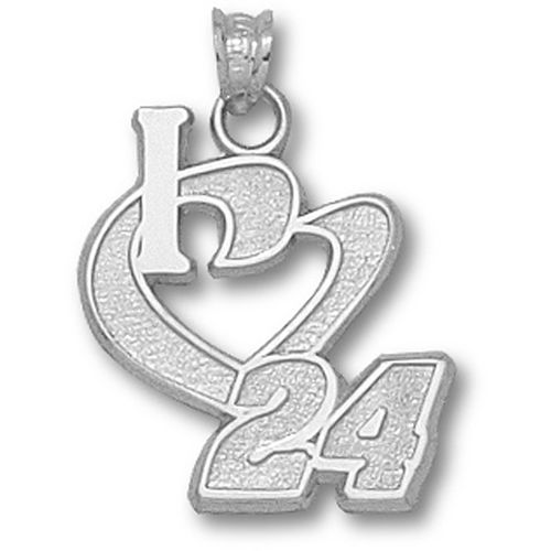 Sterling Silver 'I Heart 24' #24 Jeff Gordon Nascar Heart Pendant