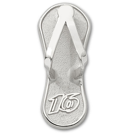 10k White Gold Greg Biffle #16 Nascar Flip Flop Pendant - 1"" New
