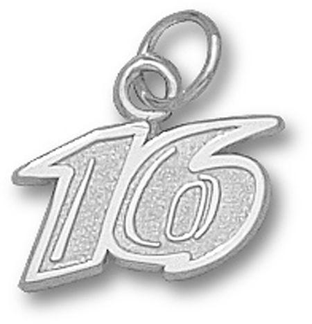 14k White Gold Officially Licensed '16' Greg Biffle #16 Nascar Pendant - 5/16