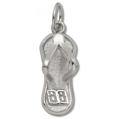 Number 88 Flip Flop Charm - Nascar - Racing in White Gold - 10kt - Interesting