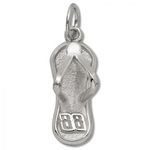 Number 88 Flip Flop Charm - Nascar - Racing in White Gold - 14kt - Bright