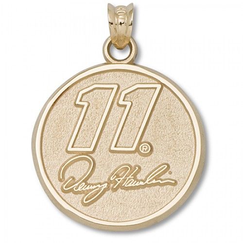 10k Yellow Gold Signature Denny Hamlin #11 Round Nascar Pendant - 3/4