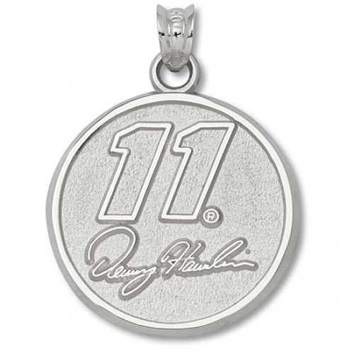 10k White Gold Signature Denny Hamlin #11 Round Nascar Pendant - 3/4