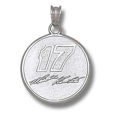 10k White Gold Signature Matt Kenseth #17 Round Nascar Pendant - 3/4