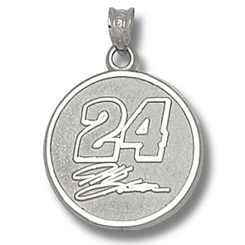 Sterling Silver Signature Jeff Gordon #24 Round Nascar Pendant - 3/4
