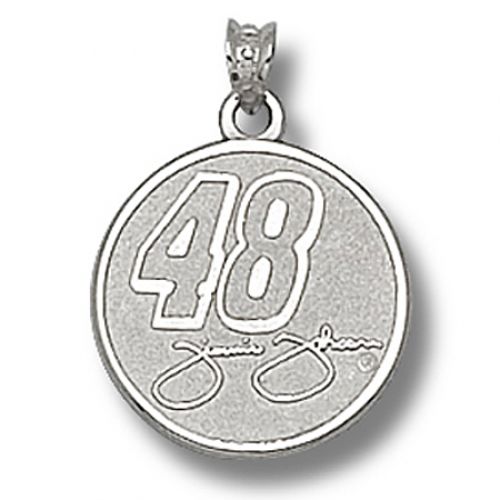 10k White Gold Signature Jimmie Johnson #48 Round Nascar Pendant - 3/4