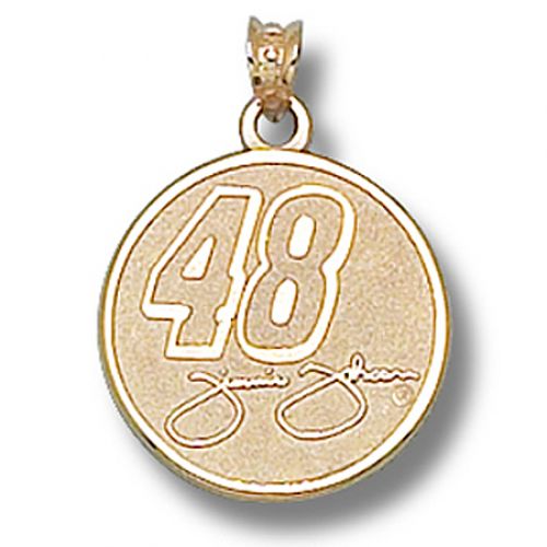 14k Yellow Gold Signature Jimmie Johnson #48 Round Nascar Pendant - 3/4