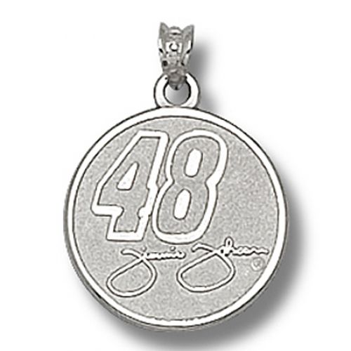 Sterling Silver Signature Jimmie Johnson #48 Round Nascar Pendant - 3/4