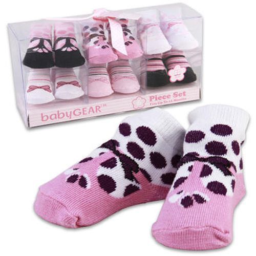Baby Socks 6 Pairs Pink Assorted Print Case Pack 24