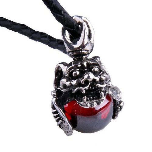 Sterling Silver Lucky Pendant Brave Fine Jewelry Garnet Gemstone (w/ LEATHER STRING)