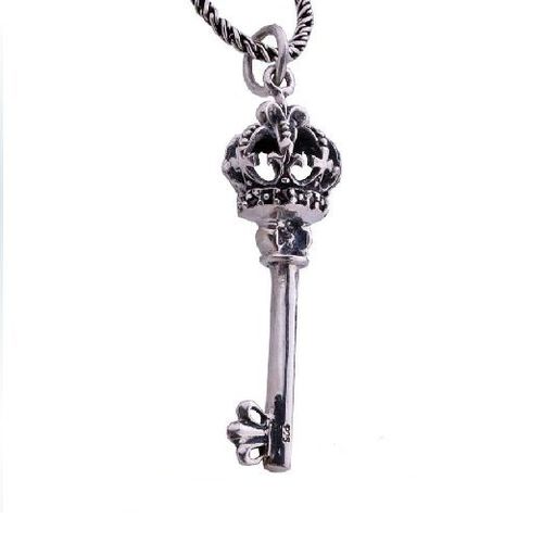 Key Necklace Silver Gothic Jewelry for Guy's Fashion (w/ SILVER CHAIN)