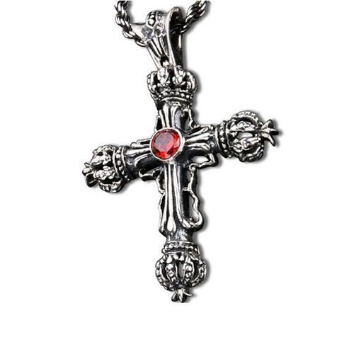 Natural Gemstone Red Zirconium Crown Pendant Cross Necklace Sterling Silver (PENDANT ONLY)