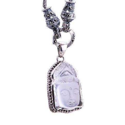 White Crystal Inlaid Pendant Sterling Silver Necklace Religious Jewelry (PENDANT ONLY)