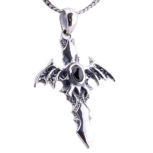 Natural Black Onyx Stone Pendant Men's Fashion Necklace Jewelry Bat Cross (PENDANT ONLY)