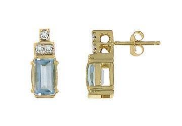 Aquamarine and Diamond Earrings : 14K yellow Gold - 1.00 CT TGW