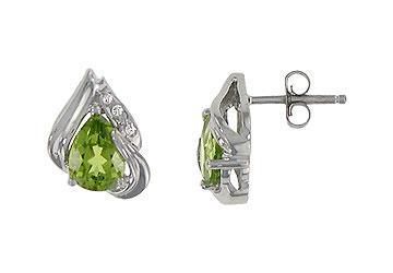Peridot and Diamond Earrings : 14K White Gold - 1.50 CT TGW