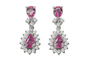 Pink Sapphire and Diamond Earrings  14K White Gold - 2.50 CT TGW