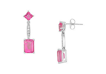 Pink Topaz and Diamond Earrings  14K White Gold - 3.00 CT TGW