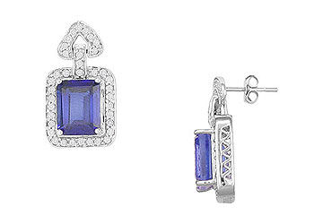 Sapphire and Diamond Earrings : 14K White Gold - 10.00 CT TGW