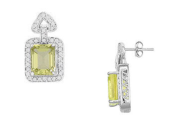 Lemon Quartz and Diamond Earrings : 14K White Gold - 7.00 CT TGW